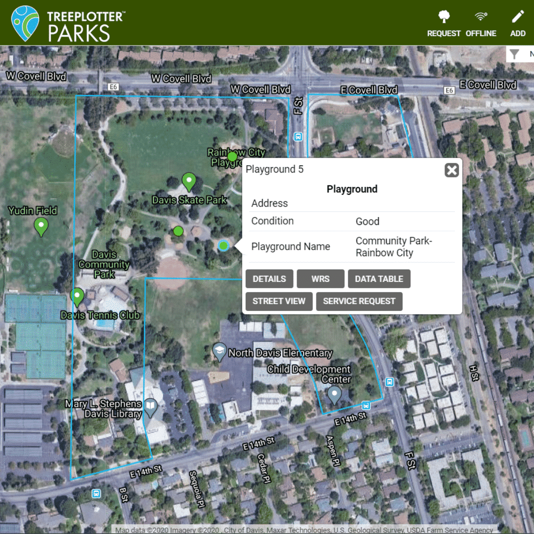 Screenshot of TreePlotter PARKS: urban forestry software from PlanIT Geo