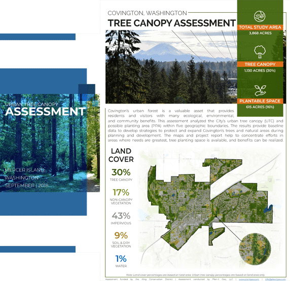 front cover of two urban tree canopy assessment from PlanIT Geo
