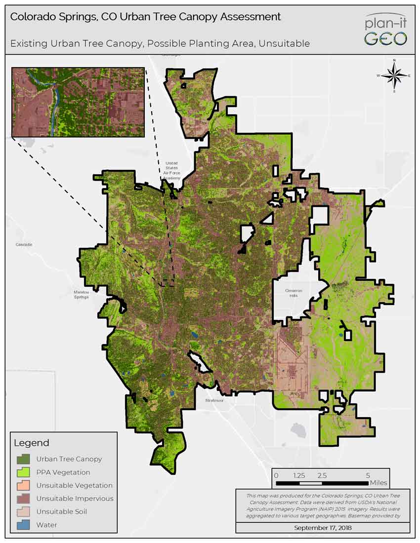 Colorado Springs tree canopy assessment map