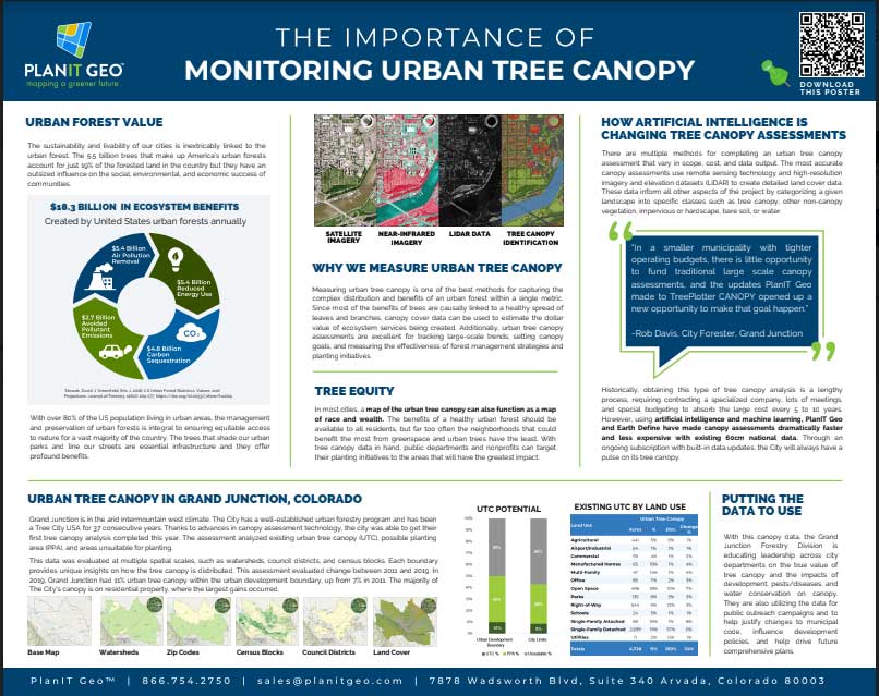 Get the details on the importance of monitoring urban tree canopy and insights from PlanIT Geo and the city of Grand Junction, Colorado in this poster.