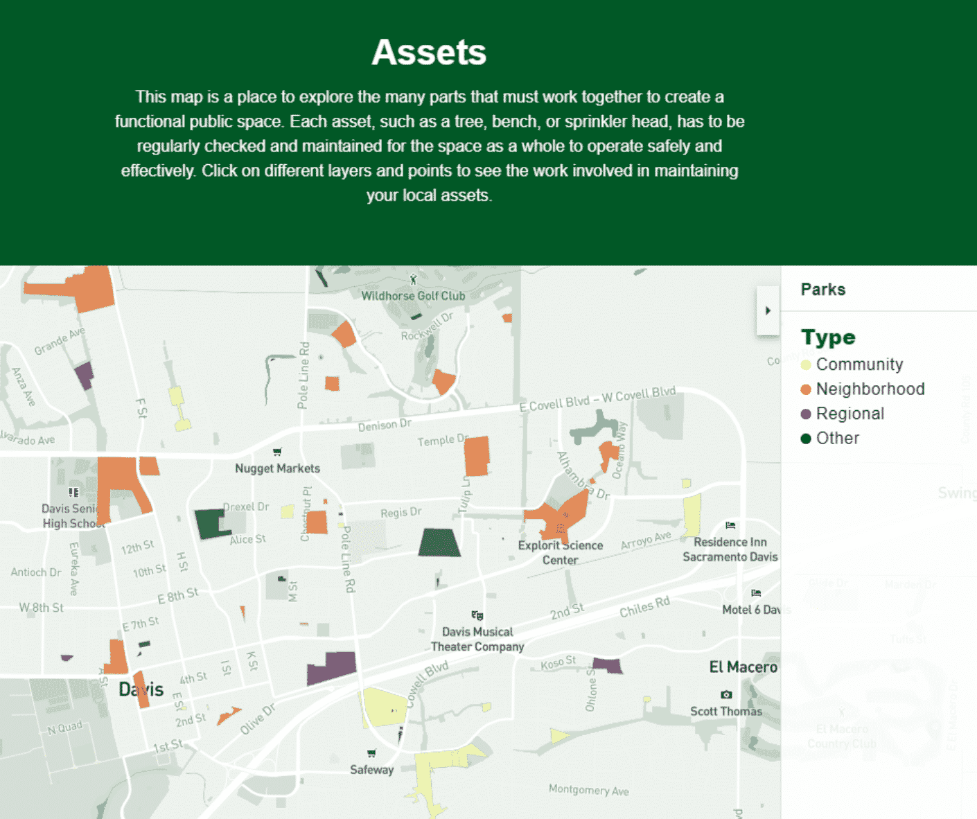 Community Engagement Map in TreePlotter offers an asset layer view