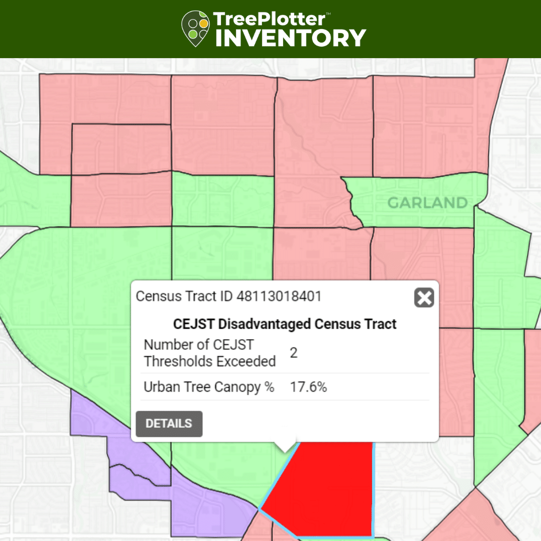 CEJST tracts in TreePlotter