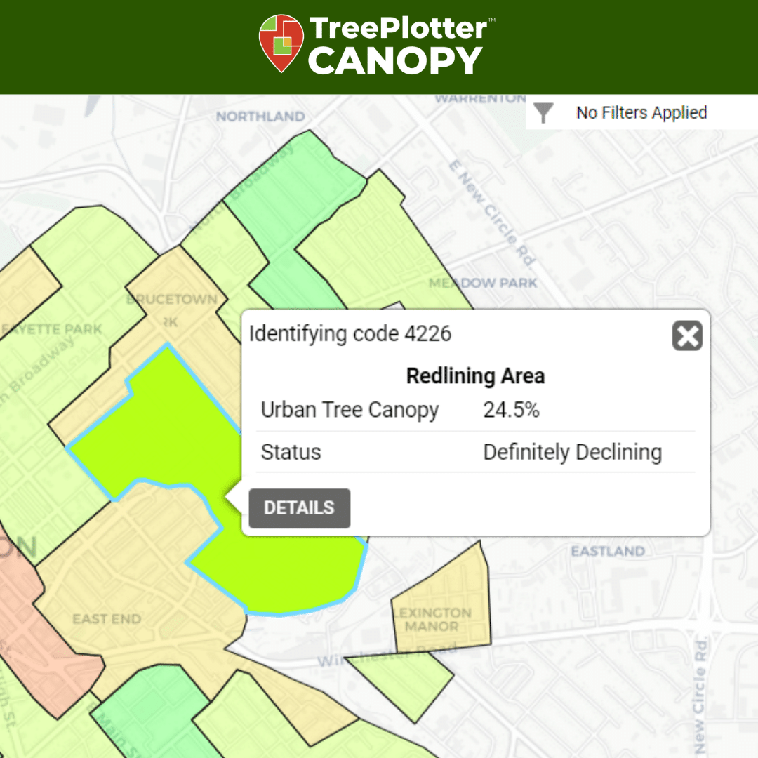 Redlining areas in Land Cover & Tree Equity TreePlotter