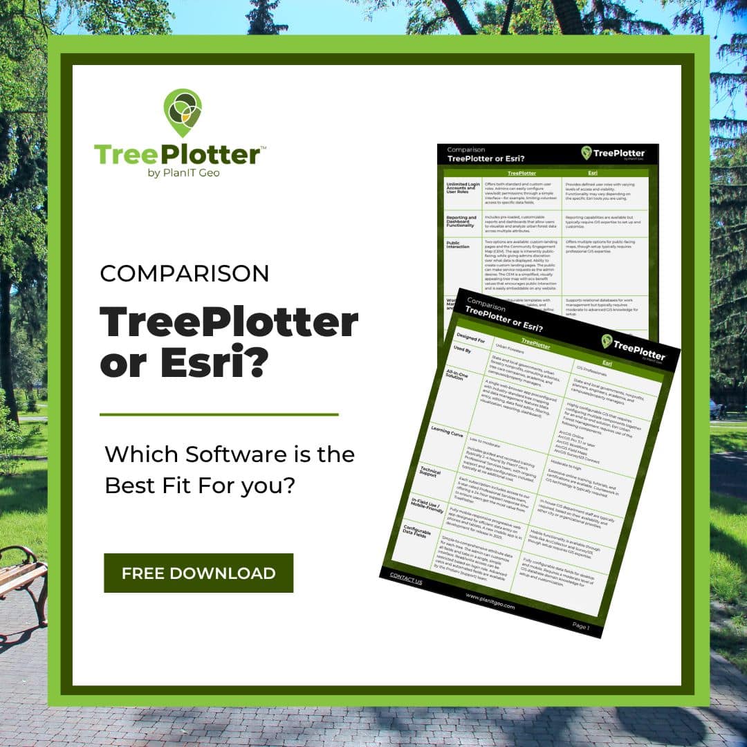 TreePlotter or Esri Comparison Checklist from PlanIT Geo